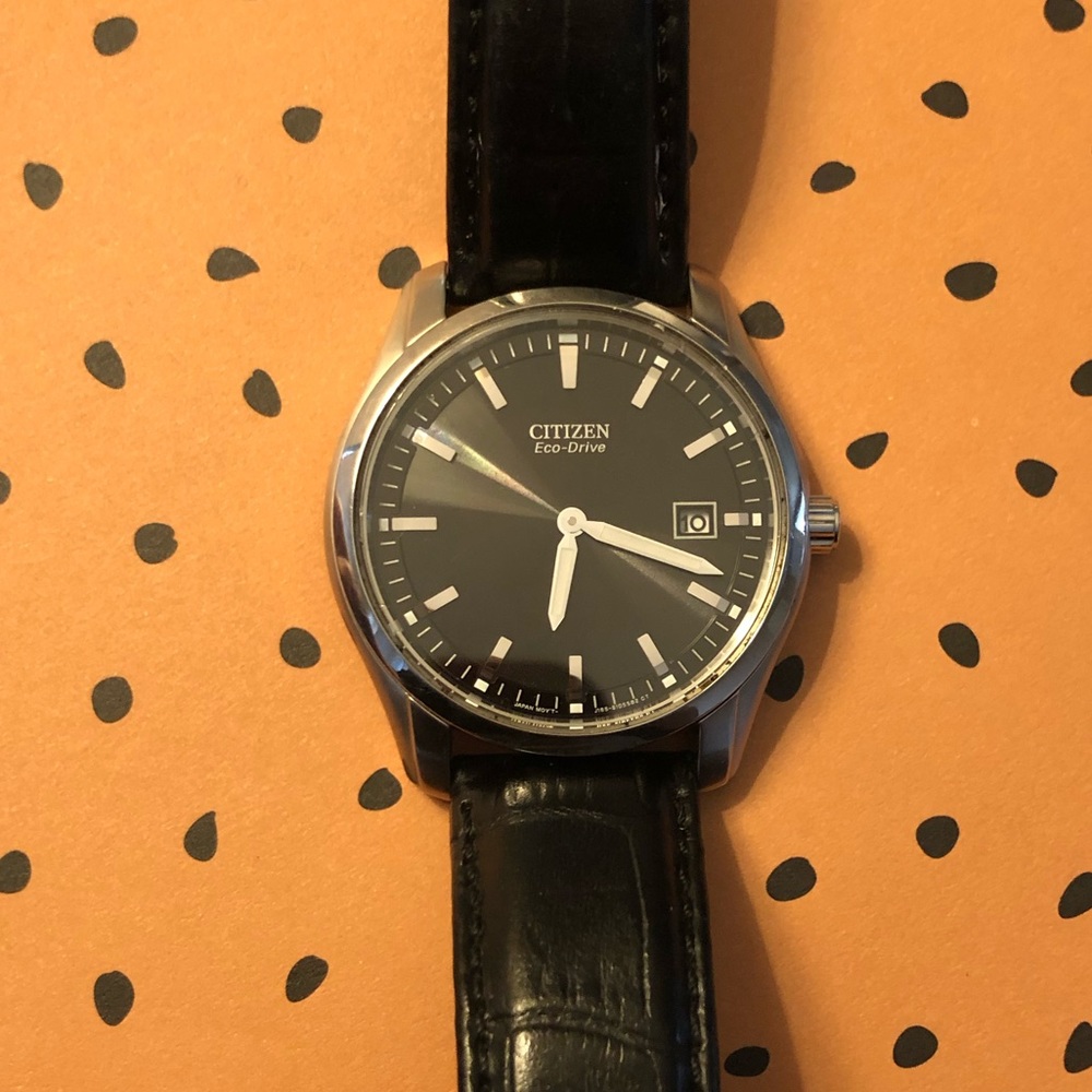 Black leather men’s citizen watch eco drive